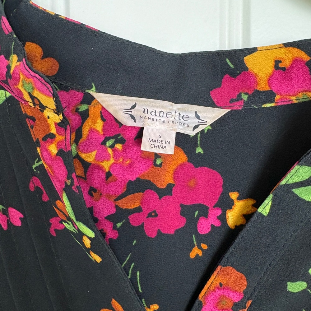 Nanette Lepore Black Floral Belted Fit & Flare Dress Size 6 - Picture 6 of 6
